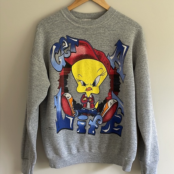 Vintage Looney Tunes Freeze Tweety Bird Get A Life Graphic Sweatshirt - Picture 12 of 13